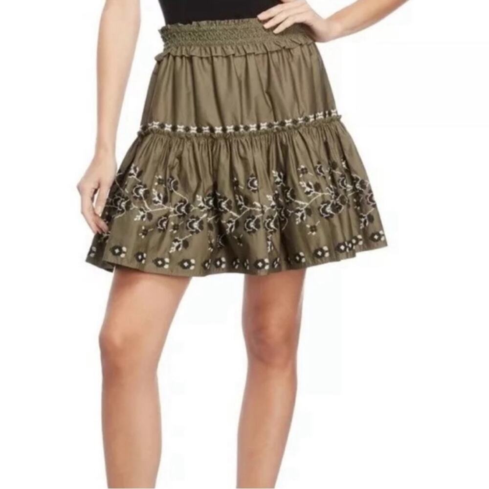 Kate Spade Broome Street Floral Embroidered Poplin Skirt Olive Green Size